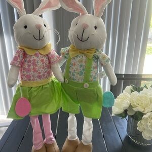 Plush Easter Bunny Pair in Pastel Floral Outfits Deco easter set large